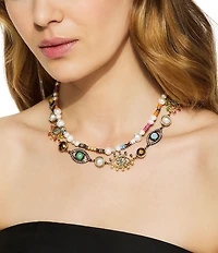 Kurt Geiger London Boho Evil Eye Pearl Short Multi-Strand Necklace