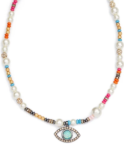 Kurt Geiger London Boho Evil Eye Pearl Strand Short Pendant Necklace