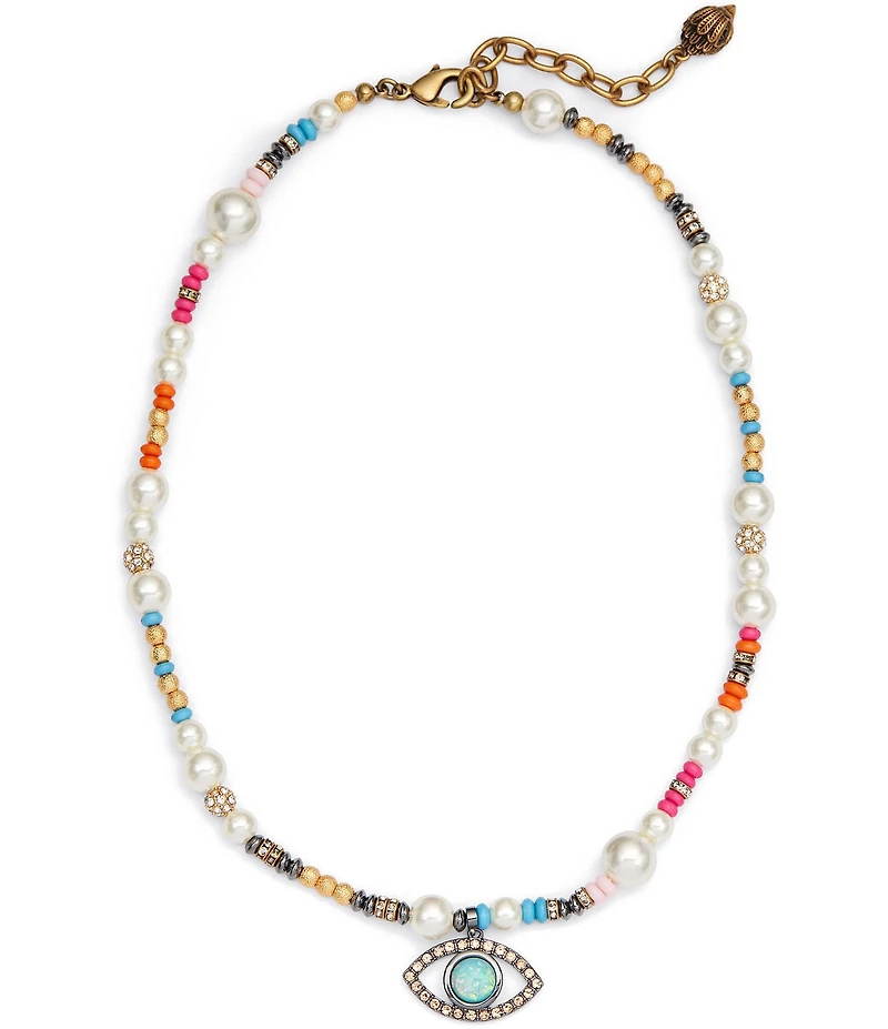 Kurt Geiger London Boho Evil Eye Pearl Strand Short Pendant Necklace
