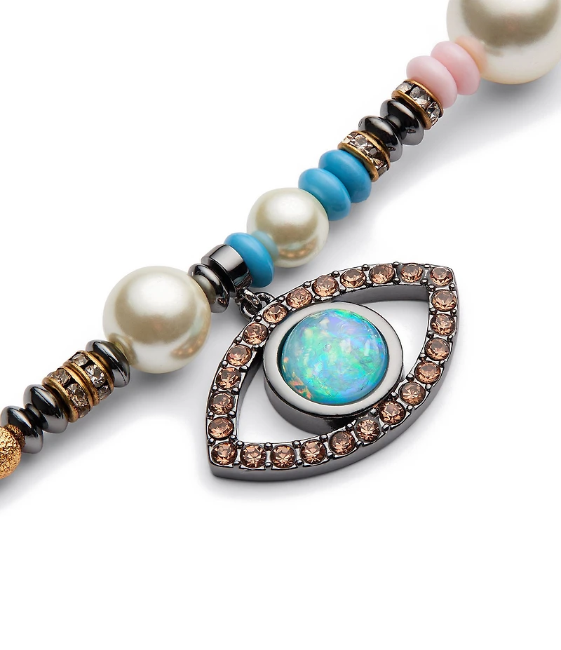 Kurt Geiger London Boho Evil Eye Pearl Strand Short Pendant Necklace