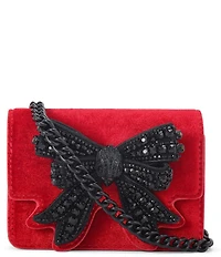 Kurt Geiger London Bow X Small Shoreditch Velvet Rhinestone Chain Strap Crossbody Bag