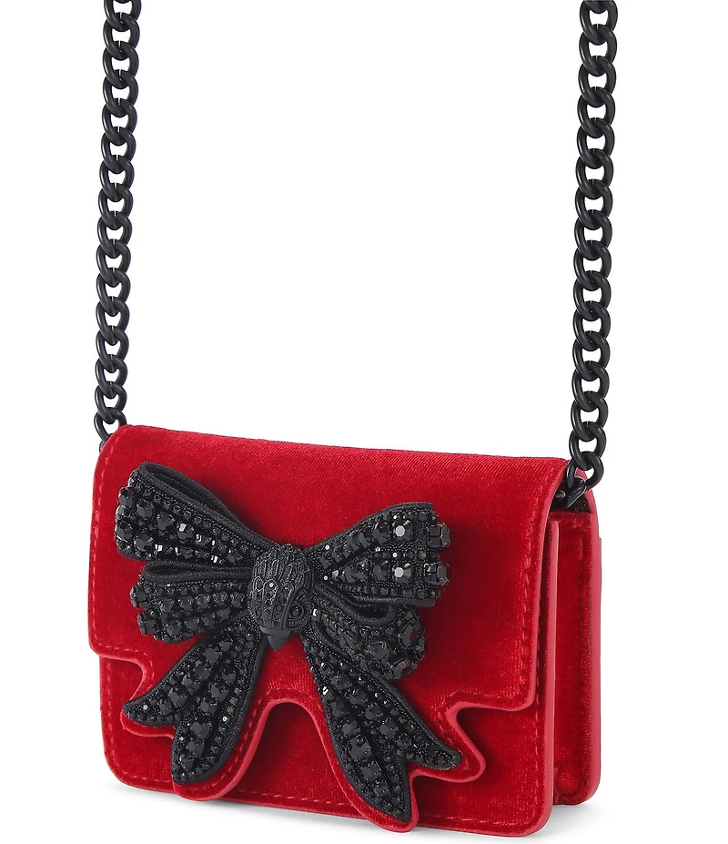 Kurt Geiger London Bow X Small Shoreditch Velvet Rhinestone Chain Strap Crossbody Bag