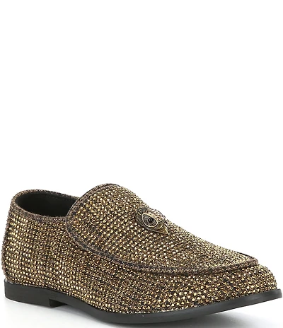 Kurt Geiger London Boys' Hugh Crystal Embellished Drenched Logo Ornament Slip On Loafers (Youth)