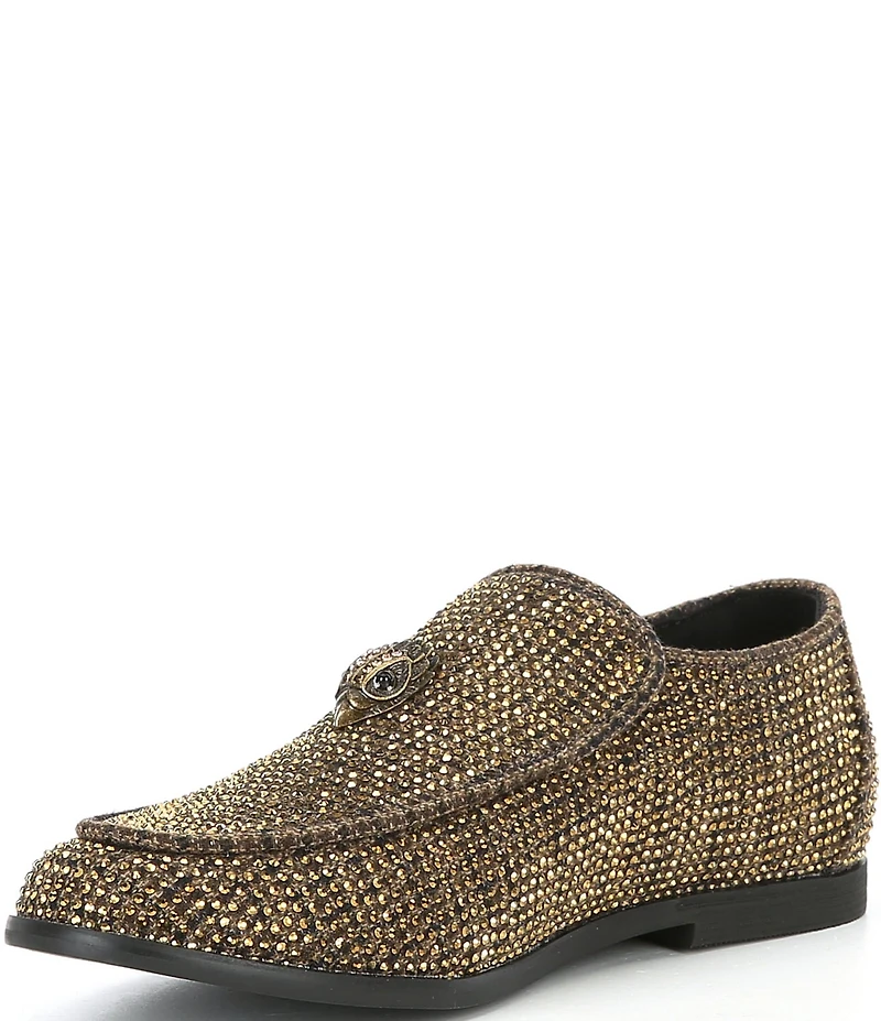 Kurt Geiger London Boys' Hugh Crystal Embellished Drenched Logo Ornament Slip On Loafers (Youth)