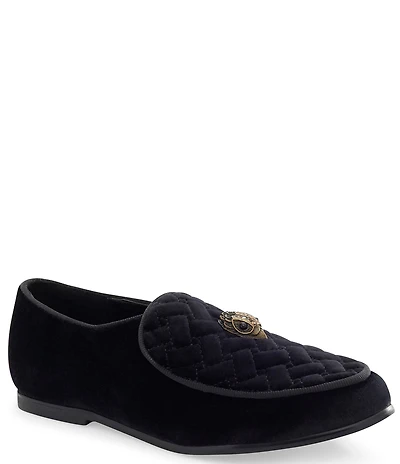 Kurt Geiger London Boys' Hugh Quilted Suede Logo Ornament Slip On Loafers (Youth)