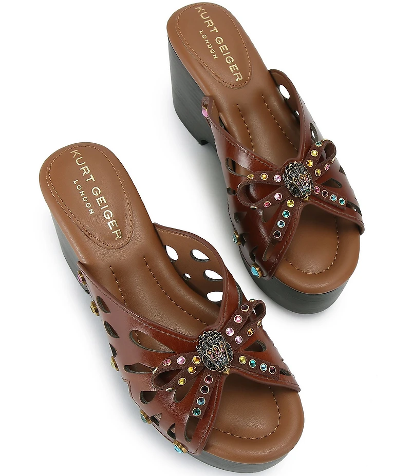Kurt Geiger London Butterfly Leather Bow Logo Wedge Sandals