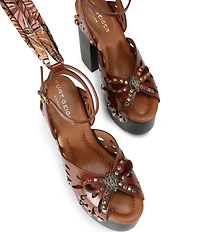 Kurt Geiger London Butterfly Leather Jewel Embellished Bow Logo Platform Sandals