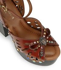 Kurt Geiger London Butterfly Leather Jewel Embellished Bow Logo Platform Sandals