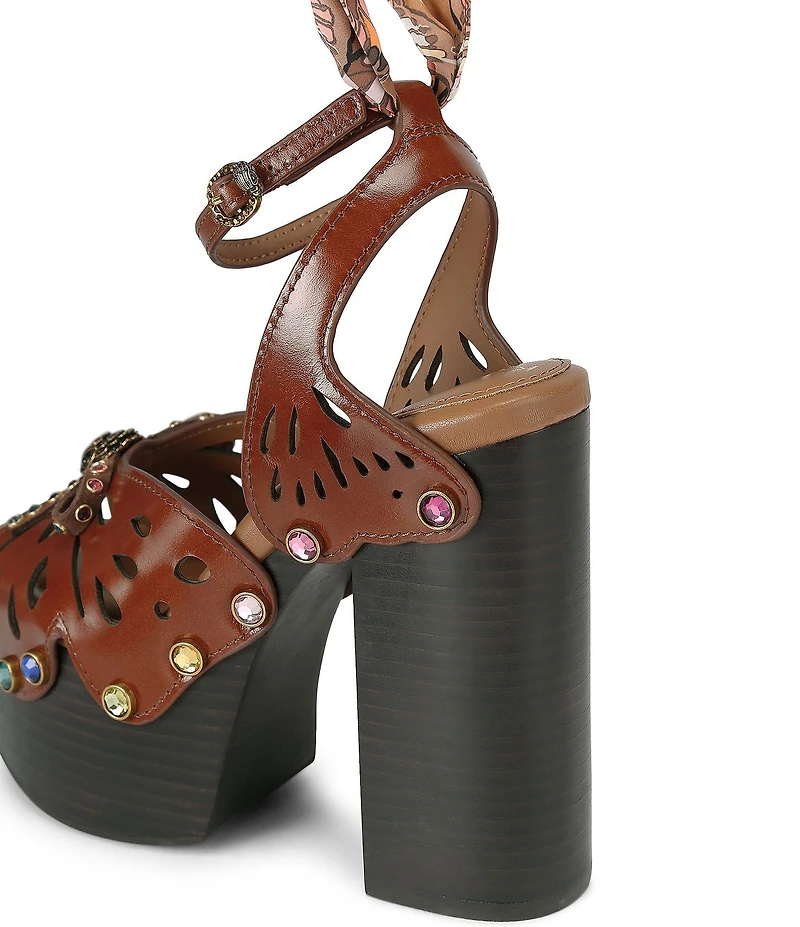 Kurt Geiger London Butterfly Leather Jewel Embellished Bow Logo Platform Sandals