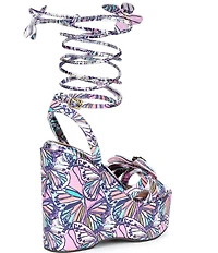 Kurt Geiger London Butterfly Silk Ankle Tie Embellished Platform Wedge Sandals