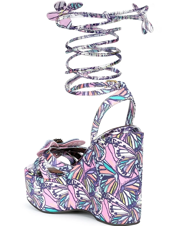 Kurt Geiger London Butterfly Silk Ankle Tie Embellished Platform Wedge Sandals