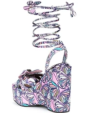 Kurt Geiger London Butterfly Silk Ankle Tie Embellished Platform Wedge Sandals