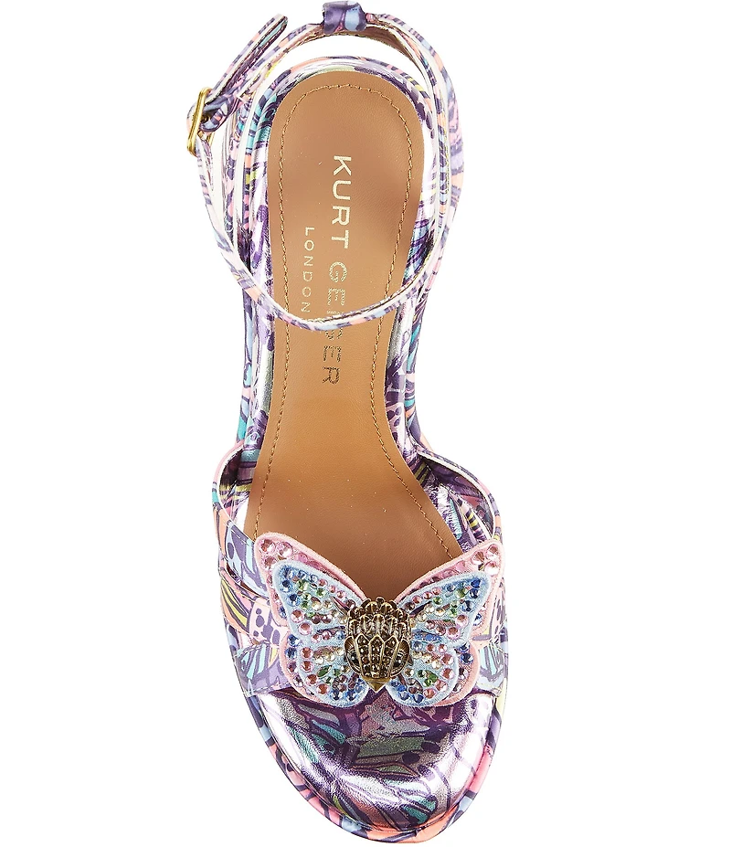 Kurt Geiger London Butterfly Silk Ankle Tie Embellished Platform Wedge Sandals