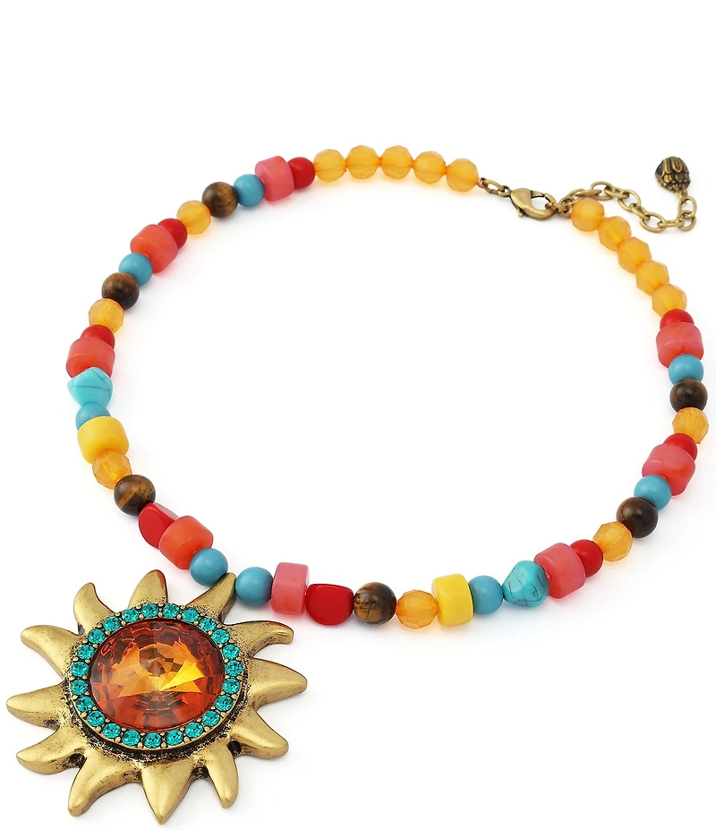 Kurt Geiger London Celestial Sunburst Pendant Resin Beaded Collar Necklace