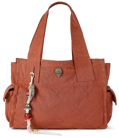 Kurt Geiger London Celia Canvas Overstich Quilted Fabric Rope Fish & Beaded Charm Tote Bag