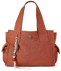 Kurt Geiger London Celia Canvas Overstich Quilted Fabric Rope Fish & Beaded Charm Tote Bag