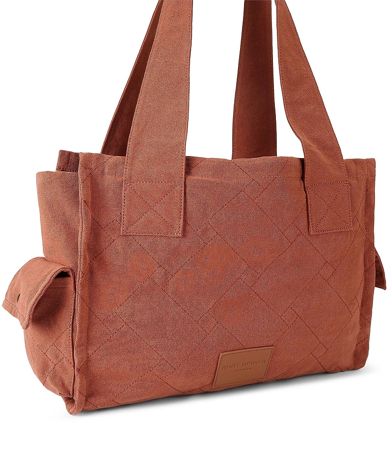 Kurt Geiger London Celia Canvas Overstich Quilted Fabric Rope Fish & Beaded Charm Tote Bag