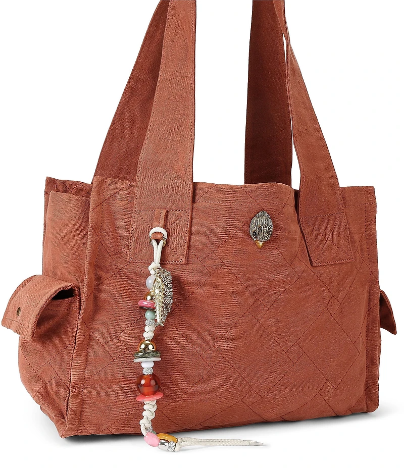 Kurt Geiger London Celia Canvas Overstich Quilted Fabric Rope Fish & Beaded Charm Tote Bag