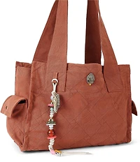 Kurt Geiger London Celia Canvas Overstich Quilted Fabric Rope Fish & Beaded Charm Tote Bag