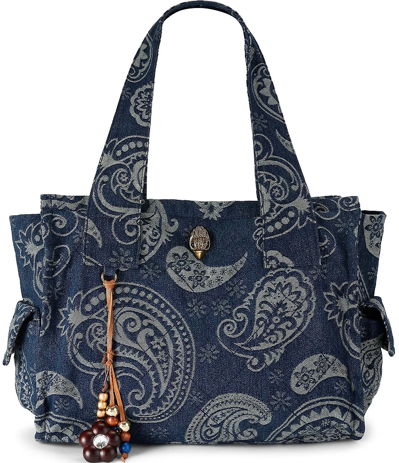 Kurt Geiger London Celia Denim Paisley Canvas Tote Shoulder Bag