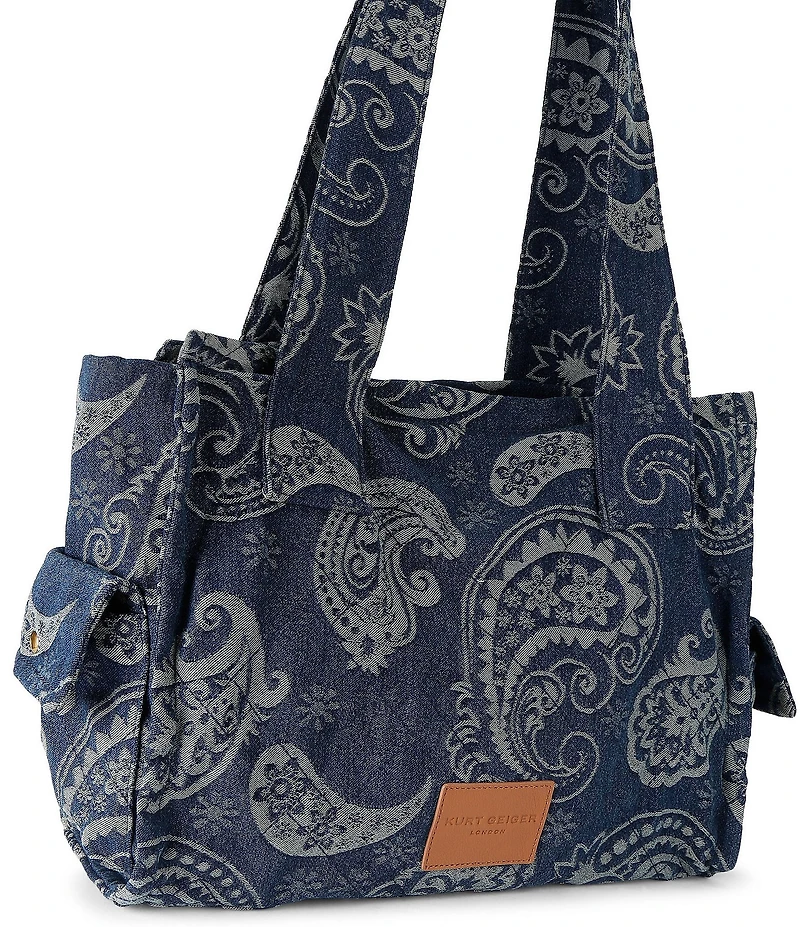 Kurt Geiger London Celia Denim Paisley Canvas Tote Shoulder Bag