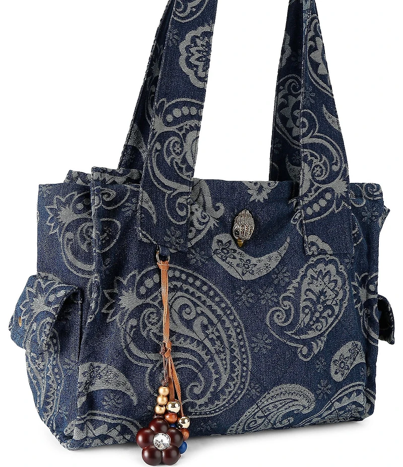 Kurt Geiger London Celia Denim Paisley Canvas Tote Shoulder Bag