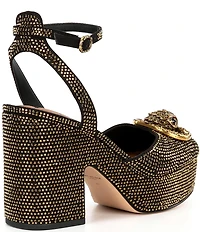 Kurt Geiger London Chelsea Crystal Embellished Logo Ornament Ankle Wrap Platform Pumps