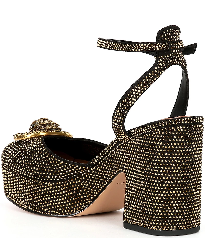 Kurt Geiger London Chelsea Crystal Embellished Logo Ornament Ankle Wrap Platform Pumps