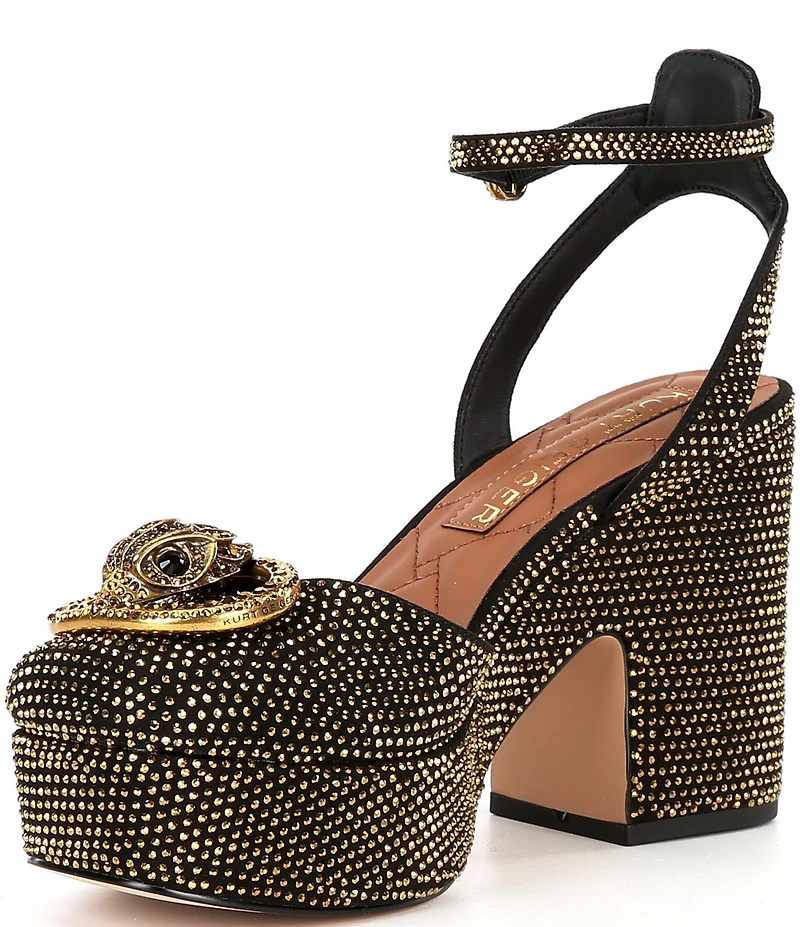 Kurt Geiger London Chelsea Crystal Embellished Logo Ornament Ankle Wrap Platform Pumps