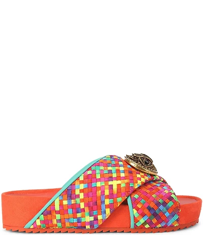 Kurt Geiger London Chelsea Checked Cross Strap Platform Slide Sandals