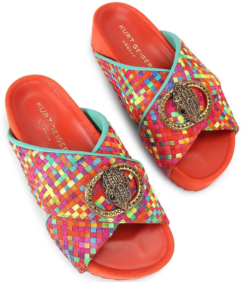 Kurt Geiger London Chelsea Checked Cross Strap Platform Slide Sandals