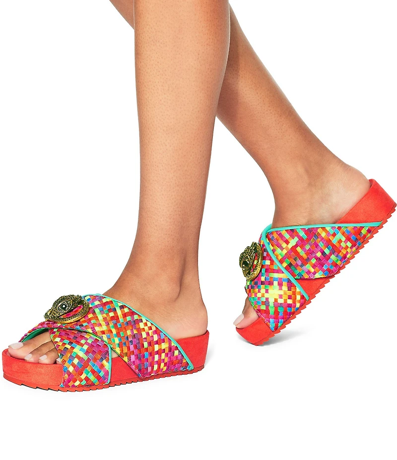 Kurt Geiger London Chelsea Checked Cross Strap Platform Slide Sandals