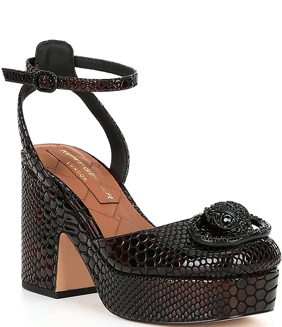 Kurt Geiger London Chelsea Leather Snake Embossed Logo Ornament Platform Pumps