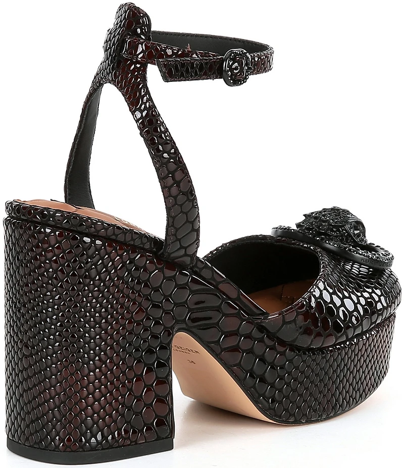 Kurt Geiger London Chelsea Leather Snake Embossed Logo Ornament Platform Pumps