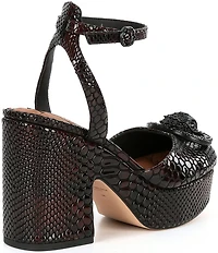 Kurt Geiger London Chelsea Leather Snake Embossed Logo Ornament Platform Pumps