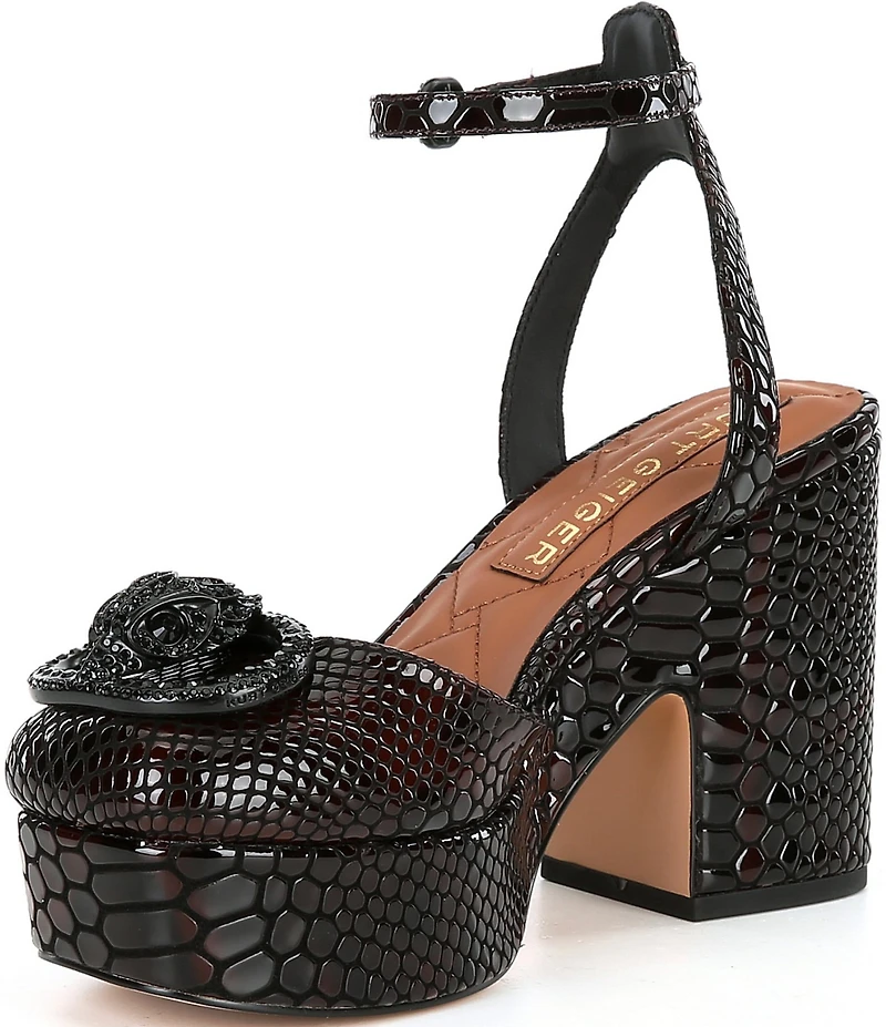 Kurt Geiger London Chelsea Leather Snake Embossed Logo Ornament Platform Pumps