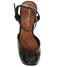 Kurt Geiger London Chelsea Leather Snake Embossed Logo Ornament Platform Pumps
