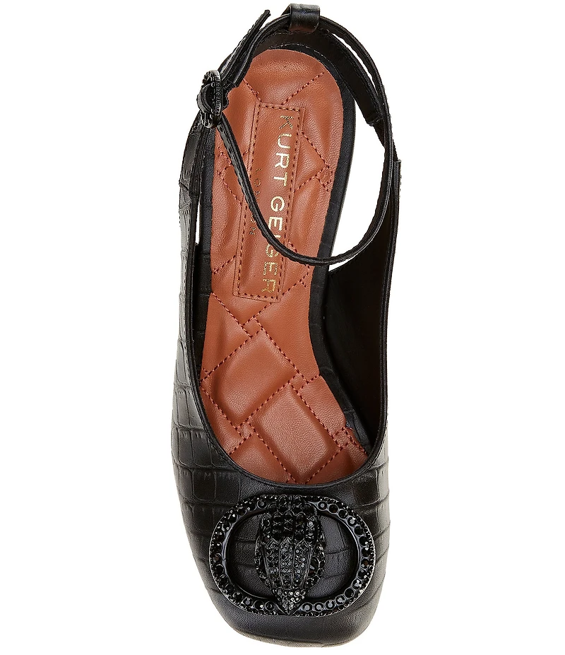 Kurt Geiger London Chelsea Crocodile Embossed Leather Closed Ankle Strap Platform Pumps