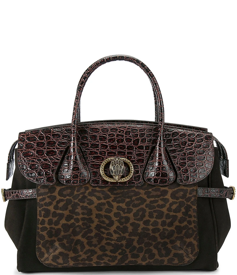 Kurt Geiger London Chelsea Crocodile Embossed Suede Leopard Satchel Bag