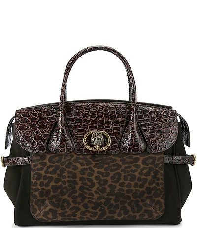 Kurt Geiger London Chelsea Crocodile Embossed Suede Leopard Satchel Bag