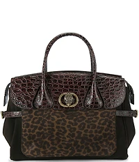 Kurt Geiger London Chelsea Crocodile Embossed Suede Leopard Satchel Bag