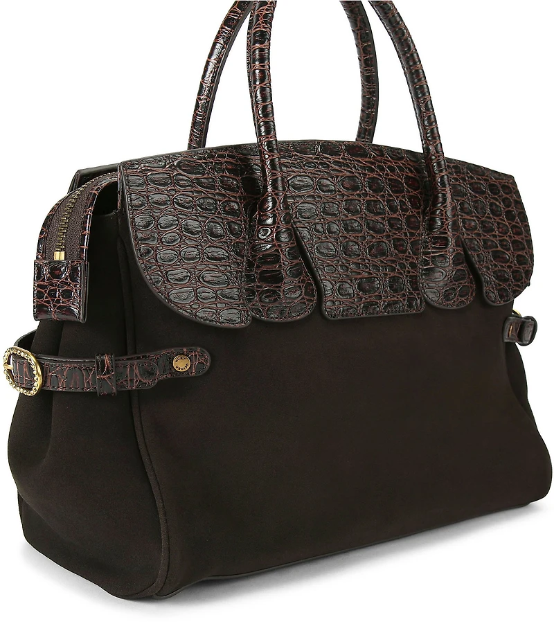 Kurt Geiger London Chelsea Crocodile Embossed Suede Leopard Satchel Bag