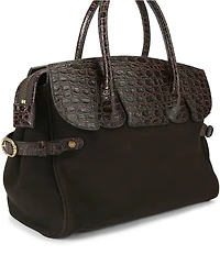 Kurt Geiger London Chelsea Crocodile Embossed Suede Leopard Satchel Bag