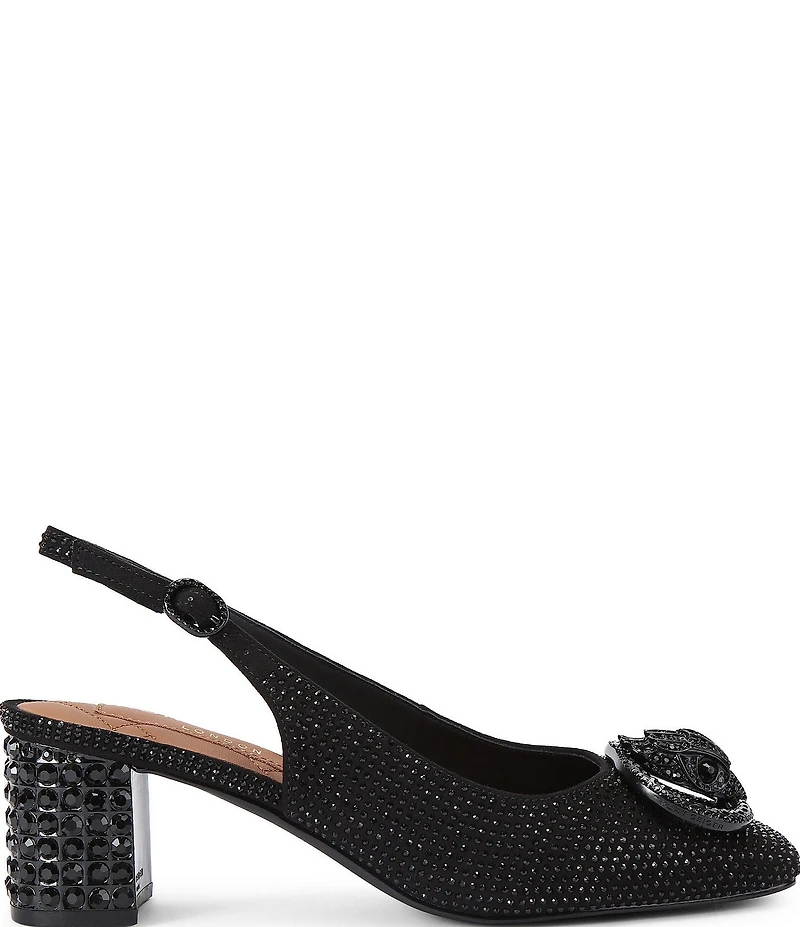 Kurt Geiger London Chelsea Crystal Embellished Drench Logo Ornament Slingback Block Pumps