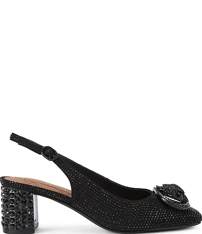 Kurt Geiger London Chelsea Crystal Embellished Drench Logo Ornament Slingback Block Pumps