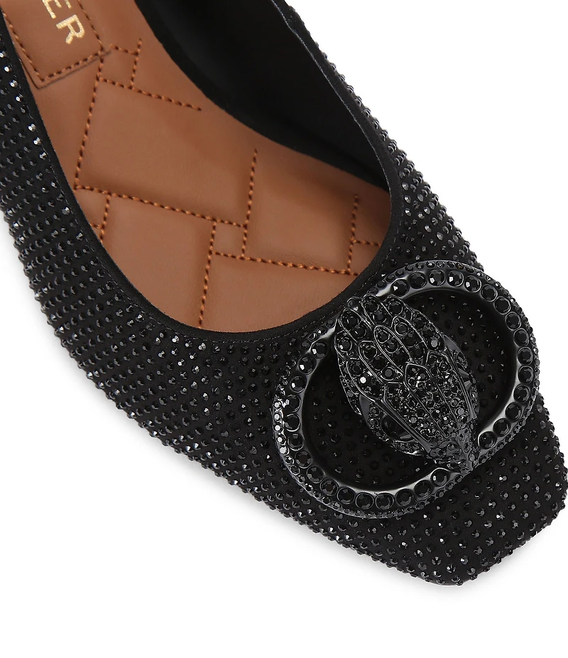 Kurt Geiger London Chelsea Crystal Embellished Drench Logo Ornament Slingback Block Pumps