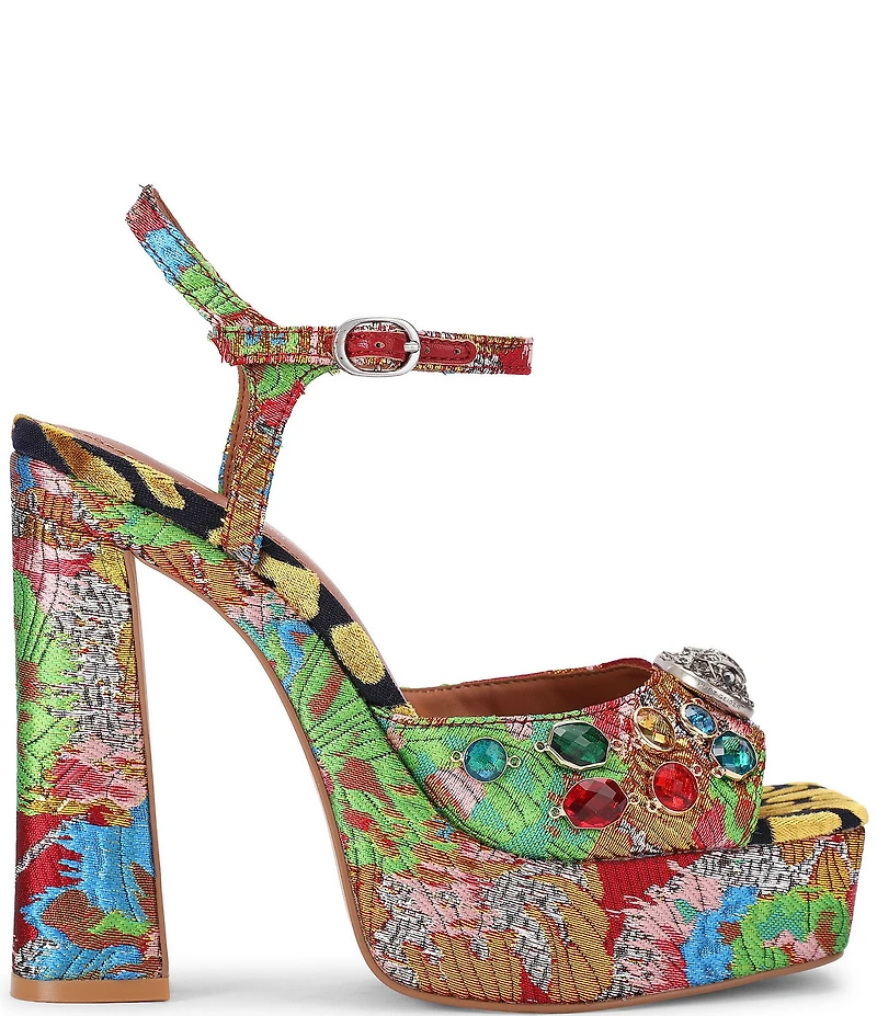 Kurt Geiger London Chelsea Crystal Embellished Floral Jacquard Platform Peep Toe Dress Sandals