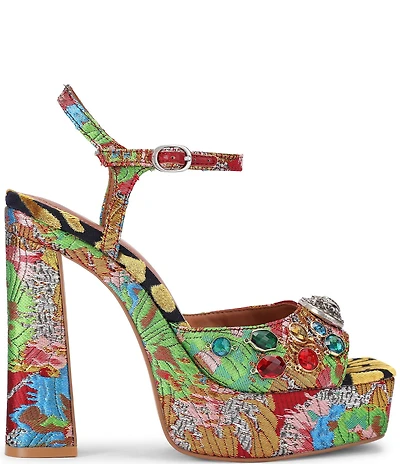 Kurt Geiger London Chelsea Crystal Embellished Floral Jacquard Platform Peep Toe Dress Sandals