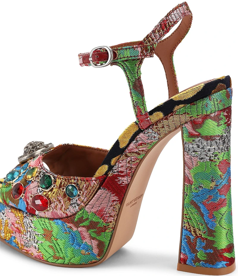 Kurt Geiger London Chelsea Crystal Embellished Floral Jacquard Platform Peep Toe Dress Sandals