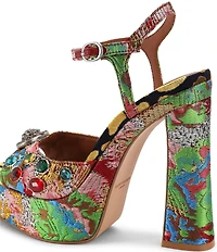 Kurt Geiger London Chelsea Crystal Embellished Floral Jacquard Platform Peep Toe Dress Sandals